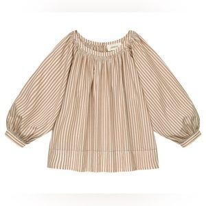THE GREAT. Striped Tan and Cream Blouse